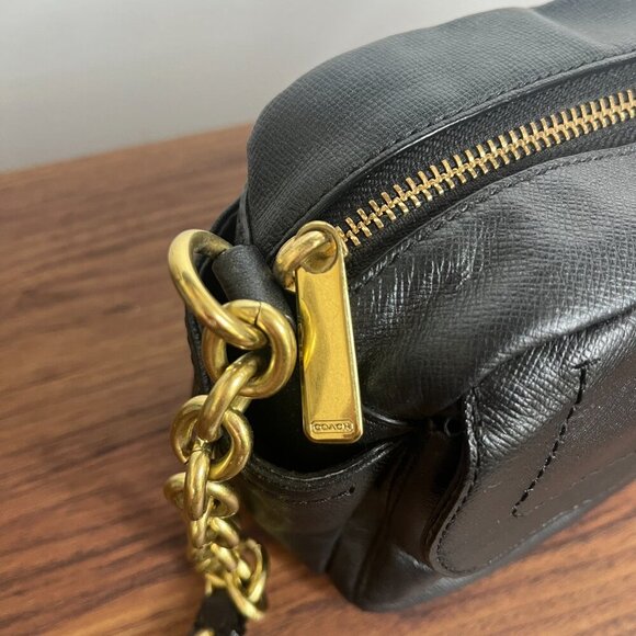 Coach Black Campbell Turnlock Leather Crossbody Camera Bag Chain Strap F24843 - Picture 9 of 9